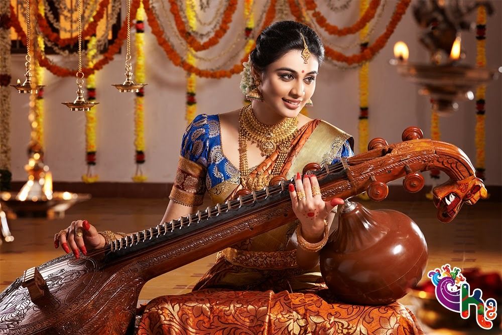 beautiful girl playing veena