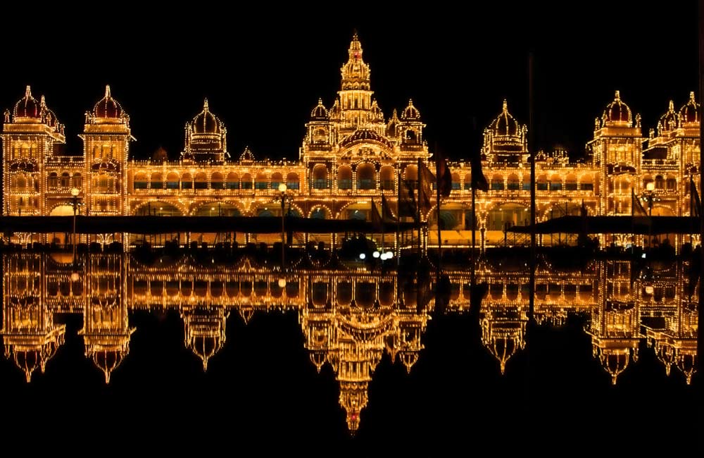 Mysore Palace with lights